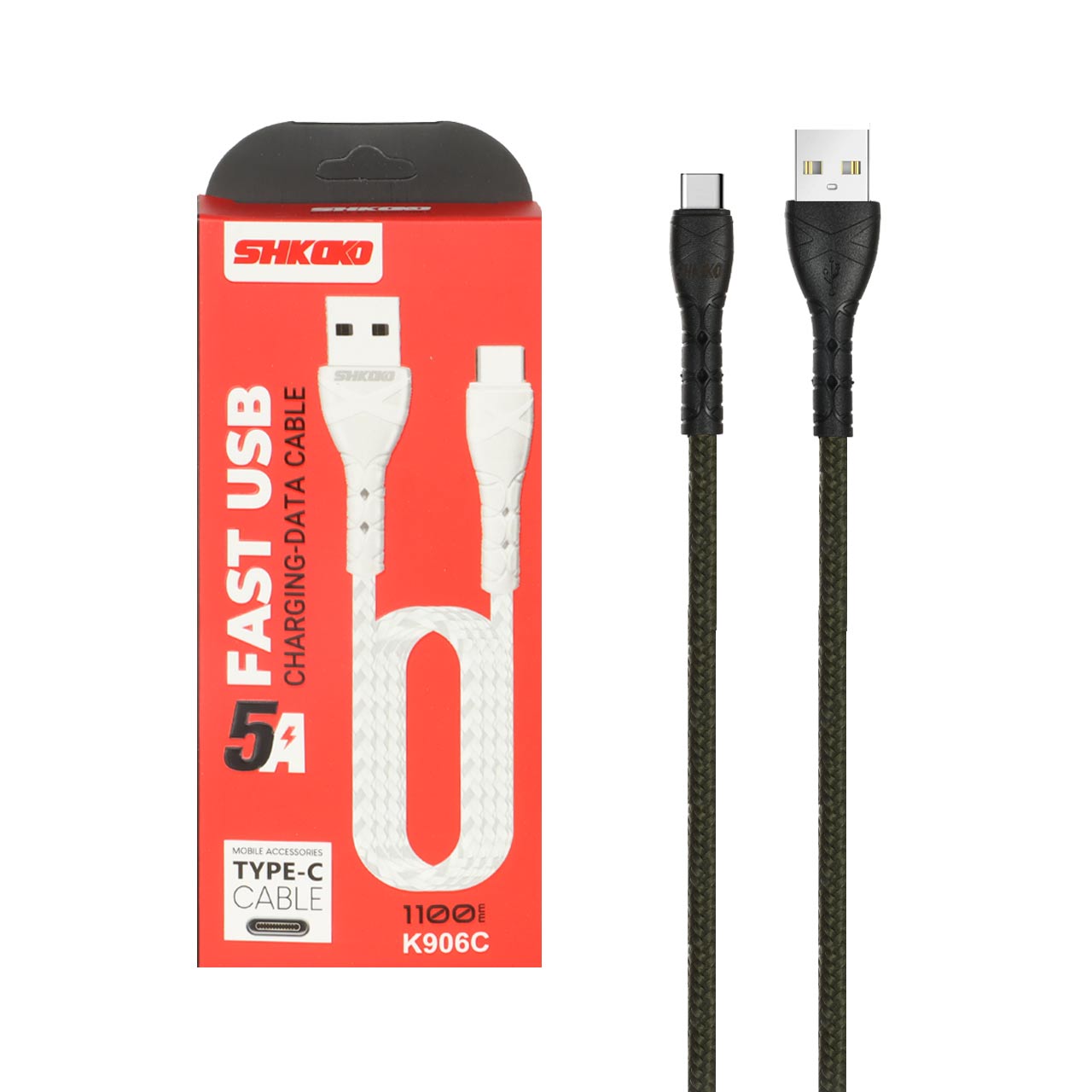 کابل شارژ 1.1 متری فست Shkoko Type-C مدل K906C - سبز تیره - SMO